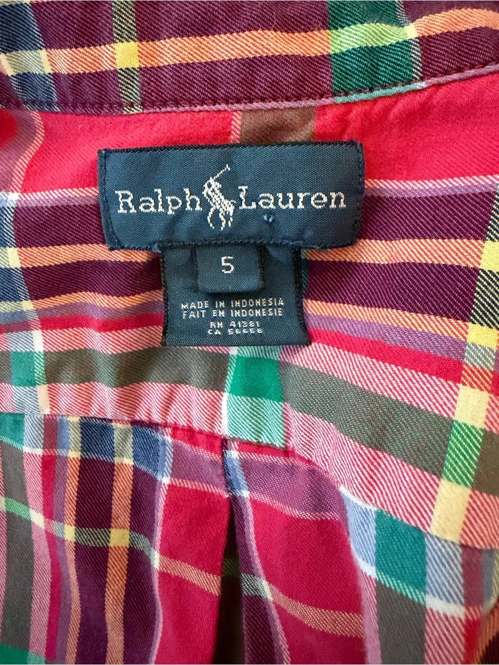 Ralph Lauren Boy's Colorful Red/Green/Blue Plaid Short-Sleeve Button Down Size 5